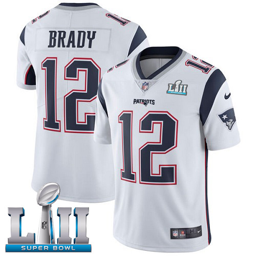 Nike Patriots #12 Tom Brady White Super Bowl LII Men's Stitched NFL Vapor Untouchable Limited Jersey